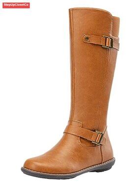 Faux Leather Knee High Flat Riding Boots Side Zip Tall Boots